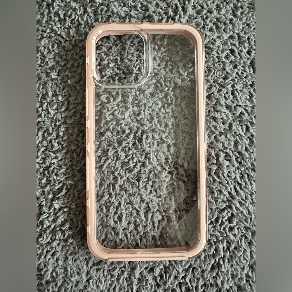 Clear iPhone 12 Pro Max phone case with pink trim